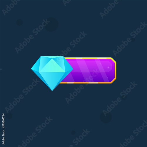 Game UI Diamond Bar Gem Dark Purple Blue Window Pop Up With Golden Borders Cute Cartoon Vector Design photo