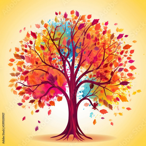 colorful tree with vibrant leaves, elegant tree, autumn tree, autumn leaves