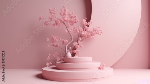 Photo podium or pedestal with chrysanthemum flowers mockup for your cosmetic products © Muhammad_Waqar