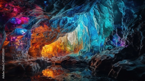 abstract nature background of colorful ice cave in winter cold weather, Generative Ai © QuietWord