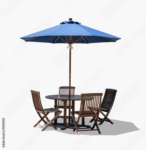 cafe table chair parasol isolated on white background