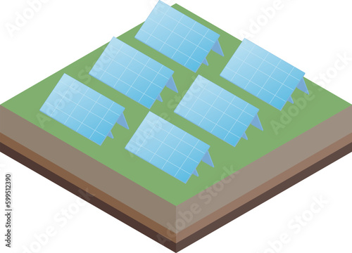 太陽光発電するシンプルなアイソメイラスト