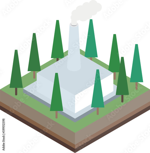 バイオマス発電するシンプルなアイソメイラスト