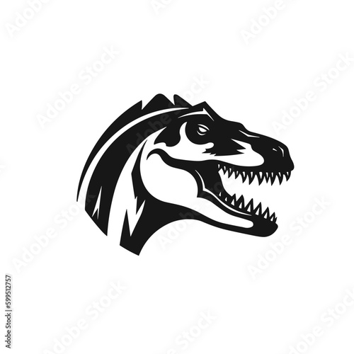 t-rex dinosaur raptor logo, grayscale black and white monochromatic, vector art, simple and minimalistic tattoo design