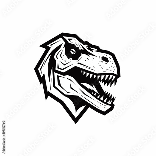 t-rex dinosaur raptor logo, grayscale black and white monochromatic, vector art, simple and minimalistic tattoo design © Daniel