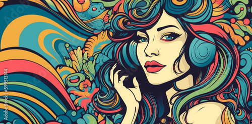 collage pop art portrait of a beautiful woman  posterbanner size   bright colors  generative ai illustration