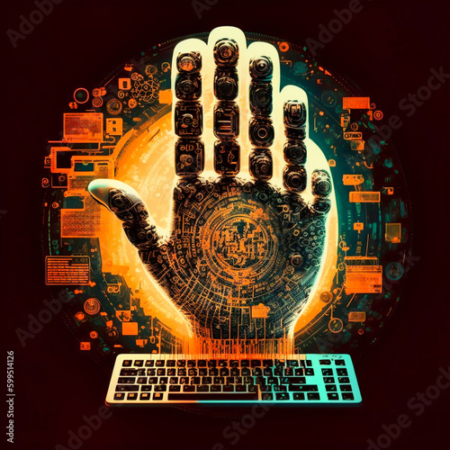 Futuristic robot technology development, digital currency Bitcoin, artificial intelligence AI, use of modern technologies in the banking sector. Generative AI photo