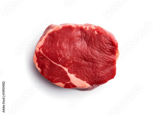 Fresh raw beef steak isolated on white background. Top view. Flat lay