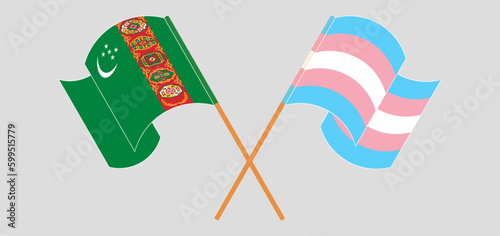 Crossed and waving flags of Transgender Pride and Turkmenistan