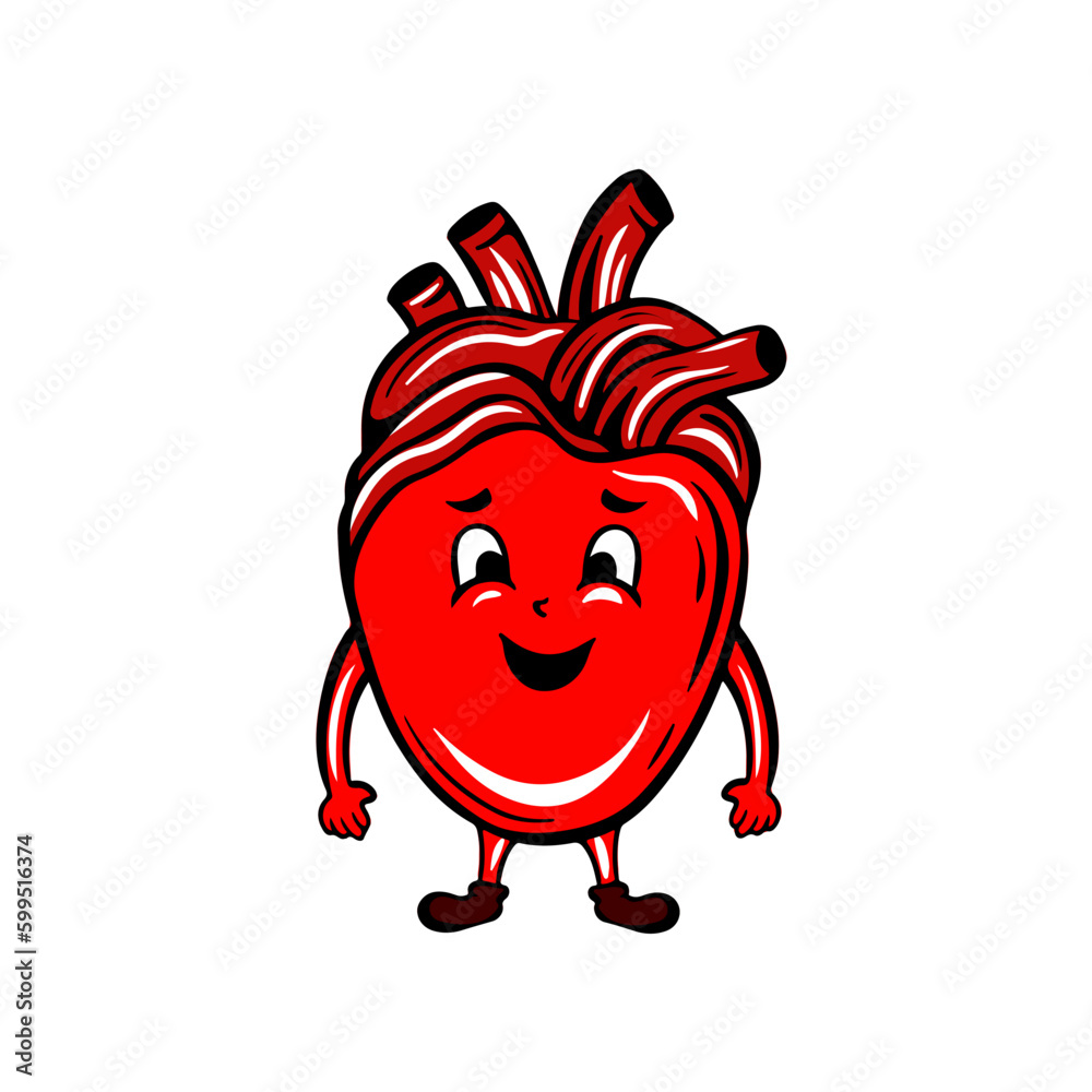 Heart Cartoon Character Icon Flat Design Vector Illustration