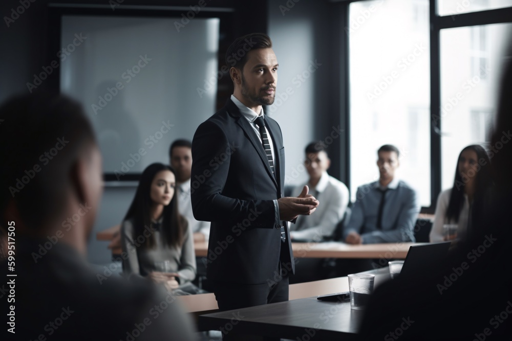 Image of professional delivering presentations to an audience. Generative Ai. Image of professional delivering presentations to an audience. Generative Ai.