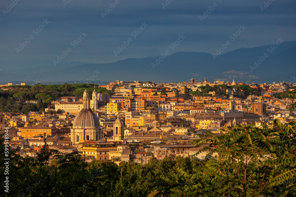 Rome Cityscape At Sunet From Janiculum Hill