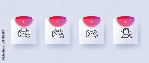 Letter icon set. Symbolizing electronic mail or email. The illustration may include additional elements. Mail concept. Glassmorphism style. Vector line icon for Business and Advertising