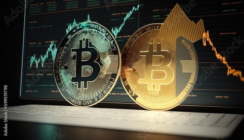 Bitcoin vs Etherum concept, golden and silver coins 
 photo