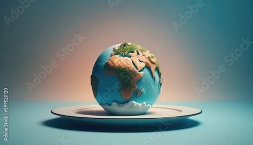 Globe model placed on plate for serve menu in famous hotels. International cuisine is practiced around the world. World food inter concept