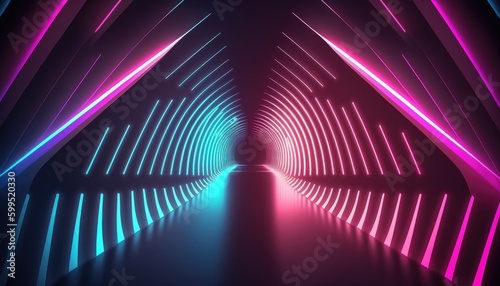 Abstract neon lights tunel background with pink and blue lights 