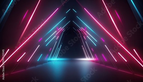 Abstract neon lights tunel background with pink and blue lights 