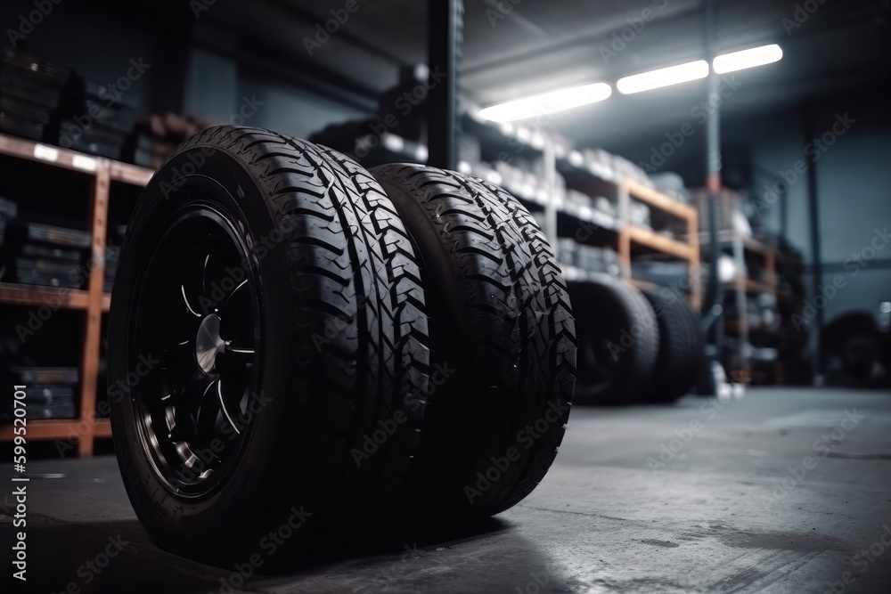 Mechanic service is changing new tires and wheels. on the garage background Mechanic service is changing new tires and wheels. on the garage background