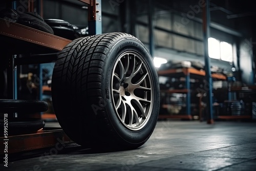 Fototapet Mechanic service is changing new tires and wheels