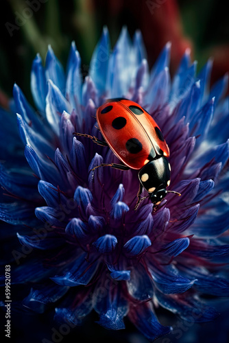 A ladybug sitting on top of a purple flower. Generative AI