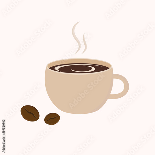 Cup of coffee coffee beans with smoke coffee smell vector illustration