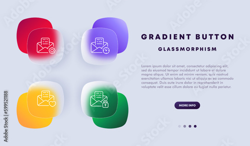 Letter icon set. Symbolizing electronic mail or email. The illustration may include additional elements. Mail concept. Glassmorphism style. Vector line icon for Business and Advertising