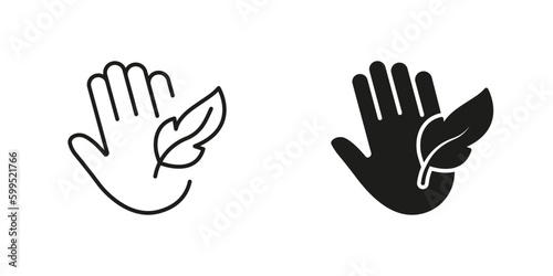 Hypoallergenic Concept Black Icons Set. Sensitive Hand Skin Silhouette and Line Symbol Collection. Soft Hypo Allergenic Sign. Dermatology Cosmetic, Feather Sign. Isolated Vector Illustration