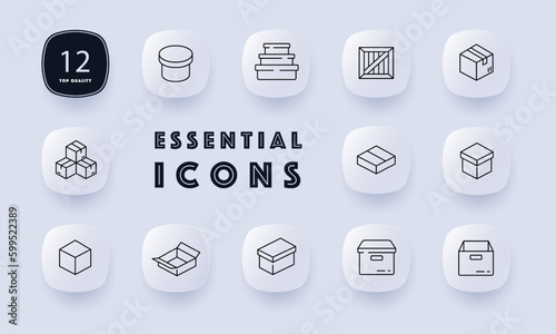 Cardboard boxes icon set. Perfect for, storage, or moving. Packaging concept. Neomorphism style. Vector line icon for Business