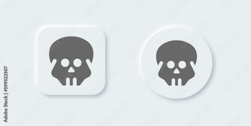 Skull solid icon in neomorphic design style. Skeleton signs vector illustration. Skull solid icon in neomorphic design style. Skeleton signs vector illustration.