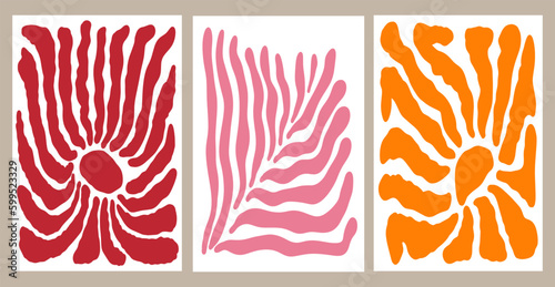 Modern abstract flowers in the fashionable Matisse style. Vector minimalistic botanical poster, wallpaper, wall decor, invitation, postcard.