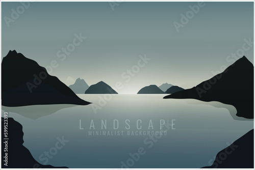 minimalist landscape background wallpaper. creative paint. abstract art nature contemporary sea mountain poster banner. hand drawn vector illustration, print ,decoration, wall , arts canvas