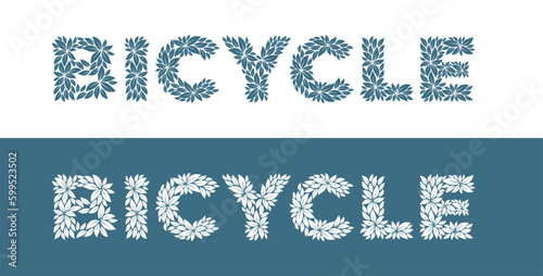 Vector text BICYCLE formed by leaves. Isolated on white background.