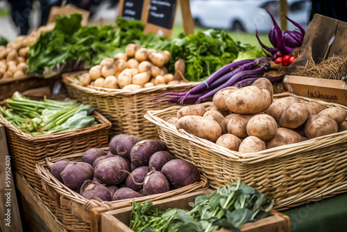 Organic root vegetables at the farmers market. Generative AI
