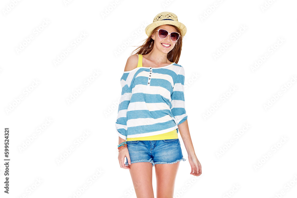 Carefree summer fashion. Studio shot of a young woman dressed for summer isolated on white. Carefree summer fashion. Studio shot of a young woman dressed for summer isolated on white.
