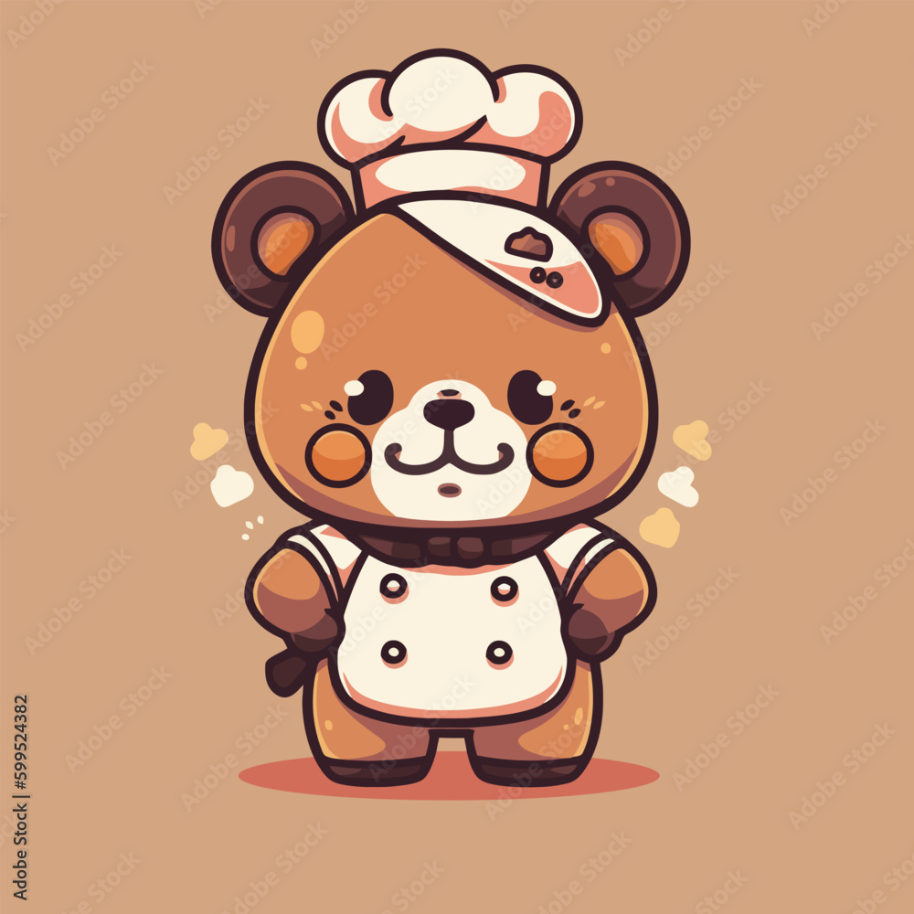 Cute cartoon bear chef with a hat on. Cute cartoon bear chef with a hat on.