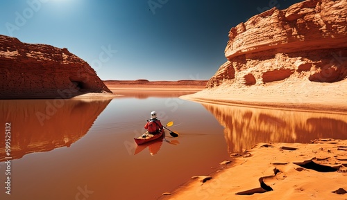 astronaut Kayaking on mars generative ai © gazwah