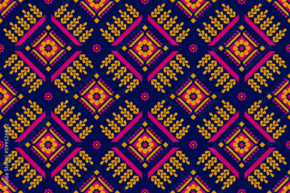 Fabric Mexican style. Geometric ethnic flower seamless pattern traditional. Aztec tribal ornament print. Design for background, illustration, fabric, clothing, carpet, textile, batik, embroidery.