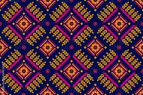 Fabric Mexican style. Geometric ethnic flower seamless pattern traditional. Aztec tribal ornament print. Design for background, illustration, fabric, clothing, carpet, textile, batik, embroidery. © Anawin