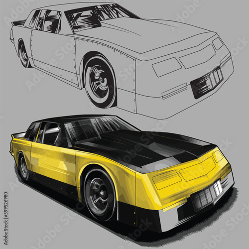 yellow drag race racing car isolated in gray background for business elements, screen printing, digital printing,DGT,DFT and poster.