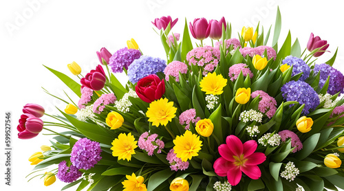 a colorful flowers and plants in white background 