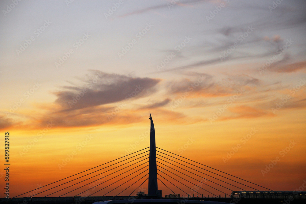 Obraz premium cable bridge at sunset