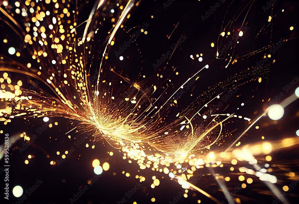 Fototapeta premium Fibre-optic lines on a golden background. Generative AI