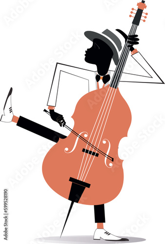 African cellist man. 
African musician is playing cello with inspiration. Isolated on white background

