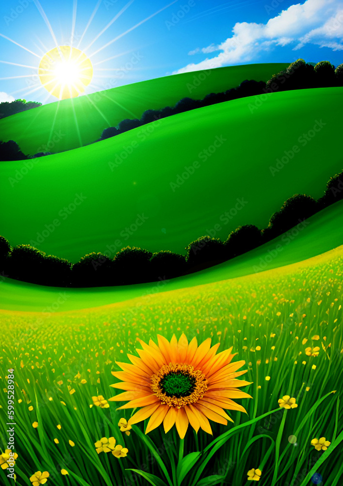 Beautiful yellow flower on green grass