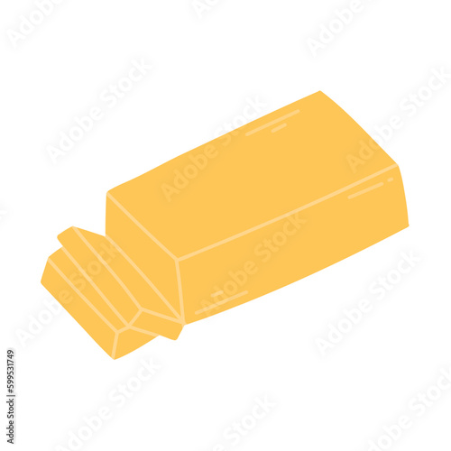A piece of butter isolated on a white background. Vector illustration. Flat style. Hand drawn butter. Milk product.