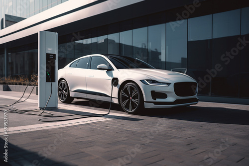 A shiny new electric charging station with a sleek and modern design car © Mkorobsky