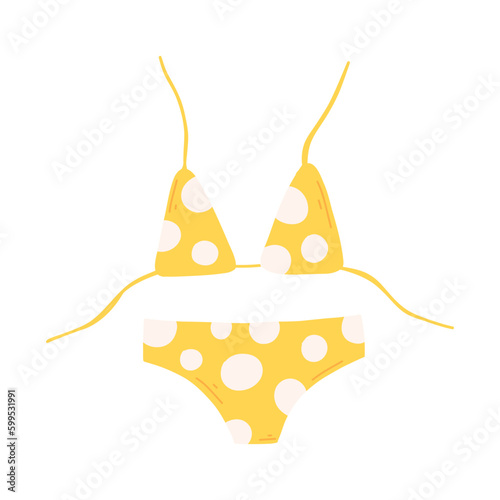 Women swimsuit in flat style. Vector illustration. Hand drawn style. Bra and briefs with polka dots.