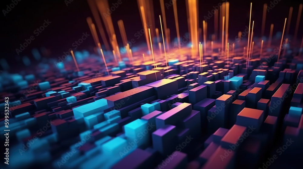 Fototapeta premium Modern digital abstract 3D background. Can be used in the description of network abilities, technological processes, digital storages, science, education, etc. Copy space. Based on Generative AI