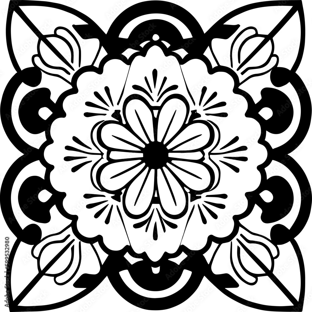 Flower clipart vector design black and white