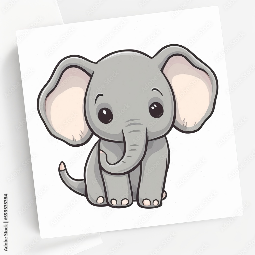 Naklejka premium A joyful chibi Elephant sticker with a white background, baby elephant cartoon sticker, cute elephant sticker, Generative AI